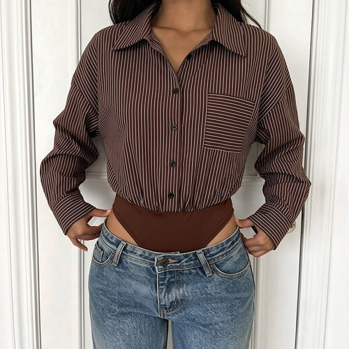 Damen Oversize-Hemdbluse aus Viskose mit feinem Nadelstreifen und Brusttasche Shop Nory