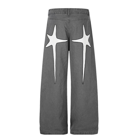 Damen Highwaist Culotte-Jeans mit weitem Bein, hoher Taille und dezenter Stern-Applikation Shop Nory