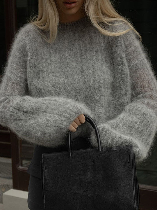 Damen Oversize-Mohairpullover mit voluminösen Ballonärmeln und Feinstrickkragen Shop Nory