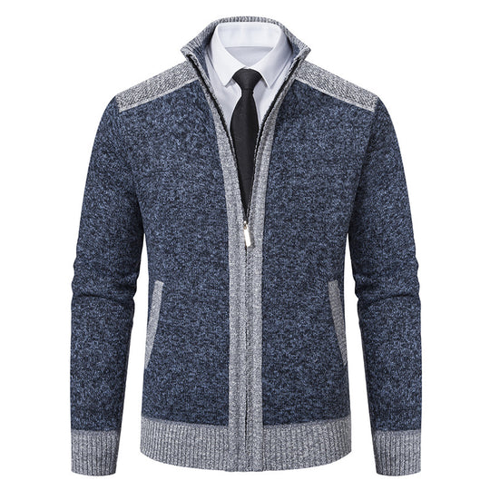 Herren Strickjacke mit Reißverschluss, Stehkragen und kontrastbesetzten Schultern Shop Nory