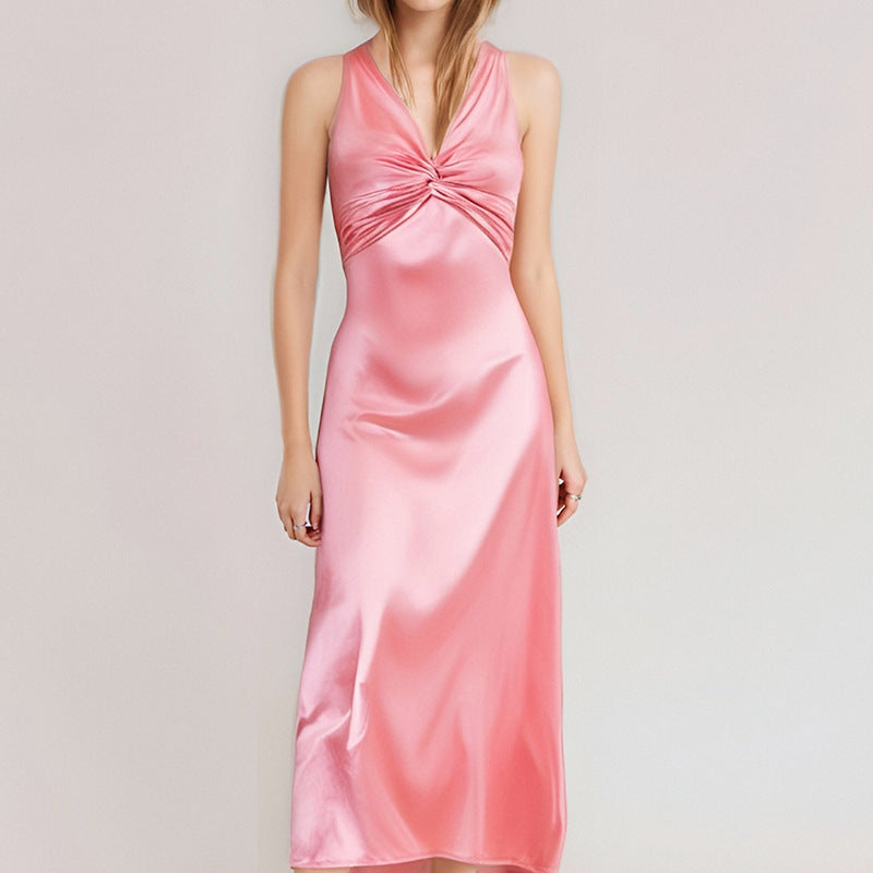 Damen Maxikleid mit elegantem Wickeldetail und fließendem Satinmaterial Shopnory