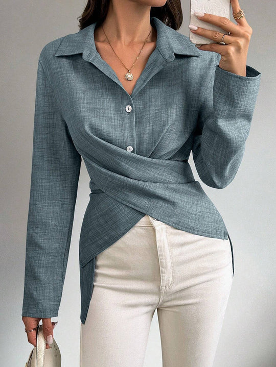 Damen Wickelbluse mit Hemdkragen und asymmetrischem Saum Shop Nory