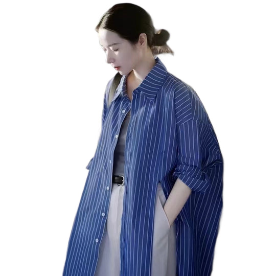 Damen Longline-Hemd mit Nadelstreifen, Oversize-Silhouette und verlängertem Saum Shop Nory