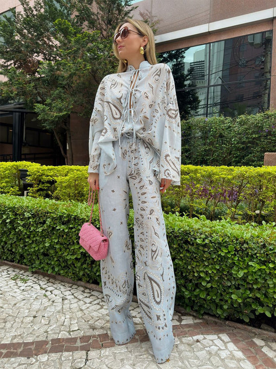 Damen weite Palazzo-Hose mit Paisley‑Print, elastischem Bund & Eingrifftaschen Shop Nory
