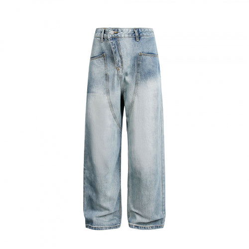 Damen Weite hochgeschnittene Baggy-Jeans mit geschwungenen Vornähten und aufgesetzten Taschen Shop Nory