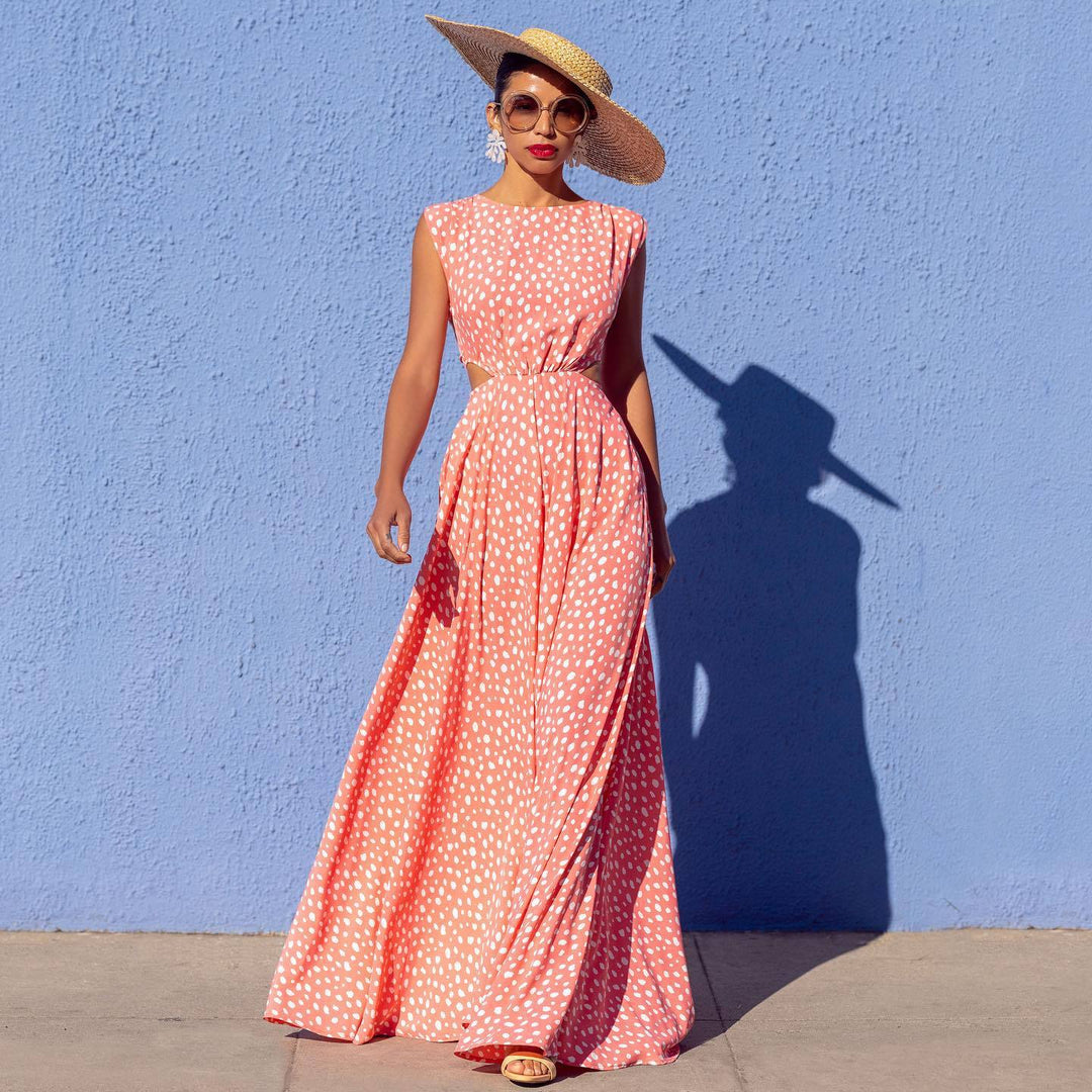 Damen Maxi-Punktkleid mit raffiniertem Schnitt und eleganten Details Shopnory