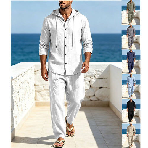 Herren Atmungsaktives Baumwoll-Gauze Loungewear-Set mit Kapuzenhemd und weiten Sommerhosen Shop Nory