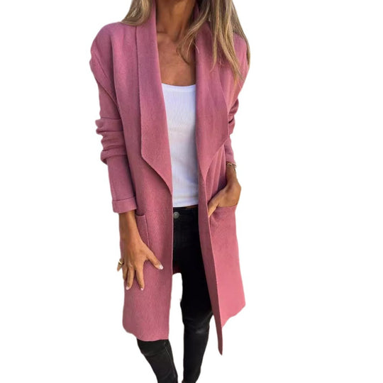 Damen Offener Longcardigan-Mantel mit Schalkragen und Eingrifftaschen Shop Nory