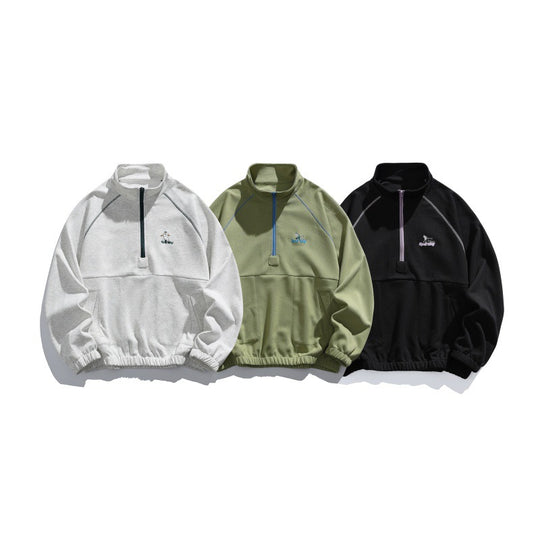 Unisex Oversize-Halbzip-Fleecepullover mit Stehkragen, Raglanärmeln und Kängurutasche Shop Nory