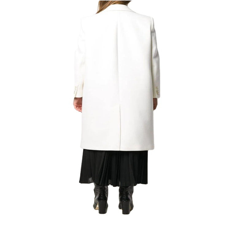 Damen Schlanker Zweireihiger Wollmix‑Longmantel mit Schalkragen, Goldknopf‑Detail und Pattentaschen Shop Nory