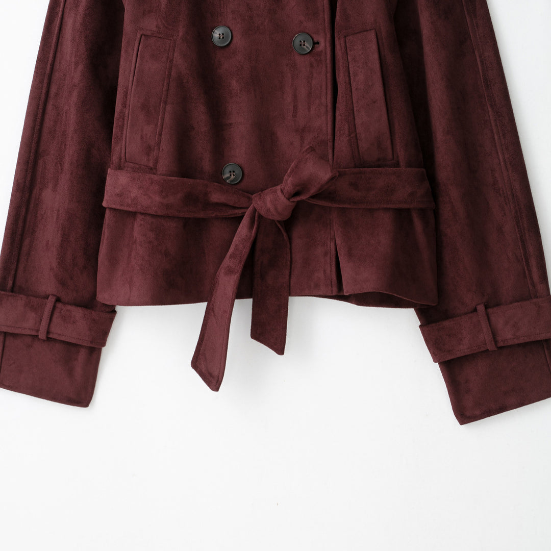 Damen Velours‑Trenchjacke mit hohem Funnelkragen und Bindegürtel Shop Nory