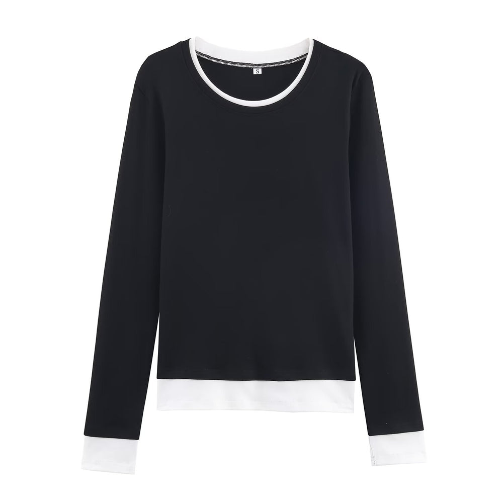 Damen Lässiges Langarm-Layering-Shirt mit doppellagigem Saum und eingesetzten Manschetten Shop Nory
