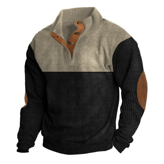 Herren Strukturierter Pullover mit Henley-Knopfleiste, Ellbogen-Patches und zweifarbigem Block Shop Nory