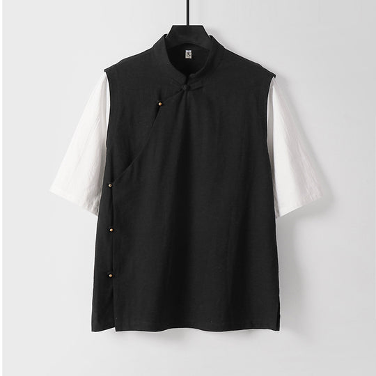 Herren Asymmetrische Leinenweste mit Stehkragen und seitlicher Knopfleiste Shop Nory