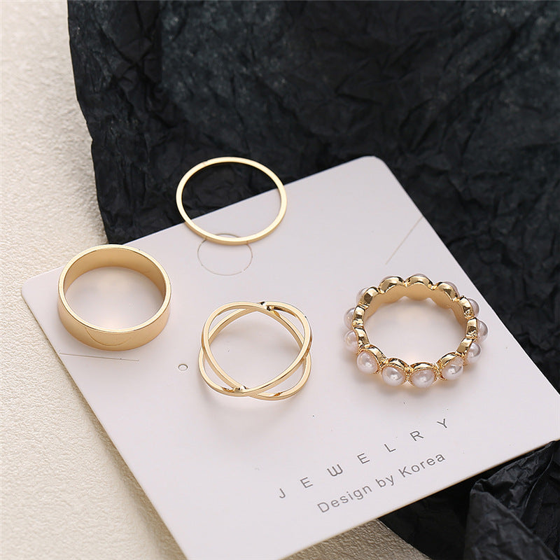 Damen Ring-Set mit eleganten Perlen- und minimalistischen Designs Shop Nory
