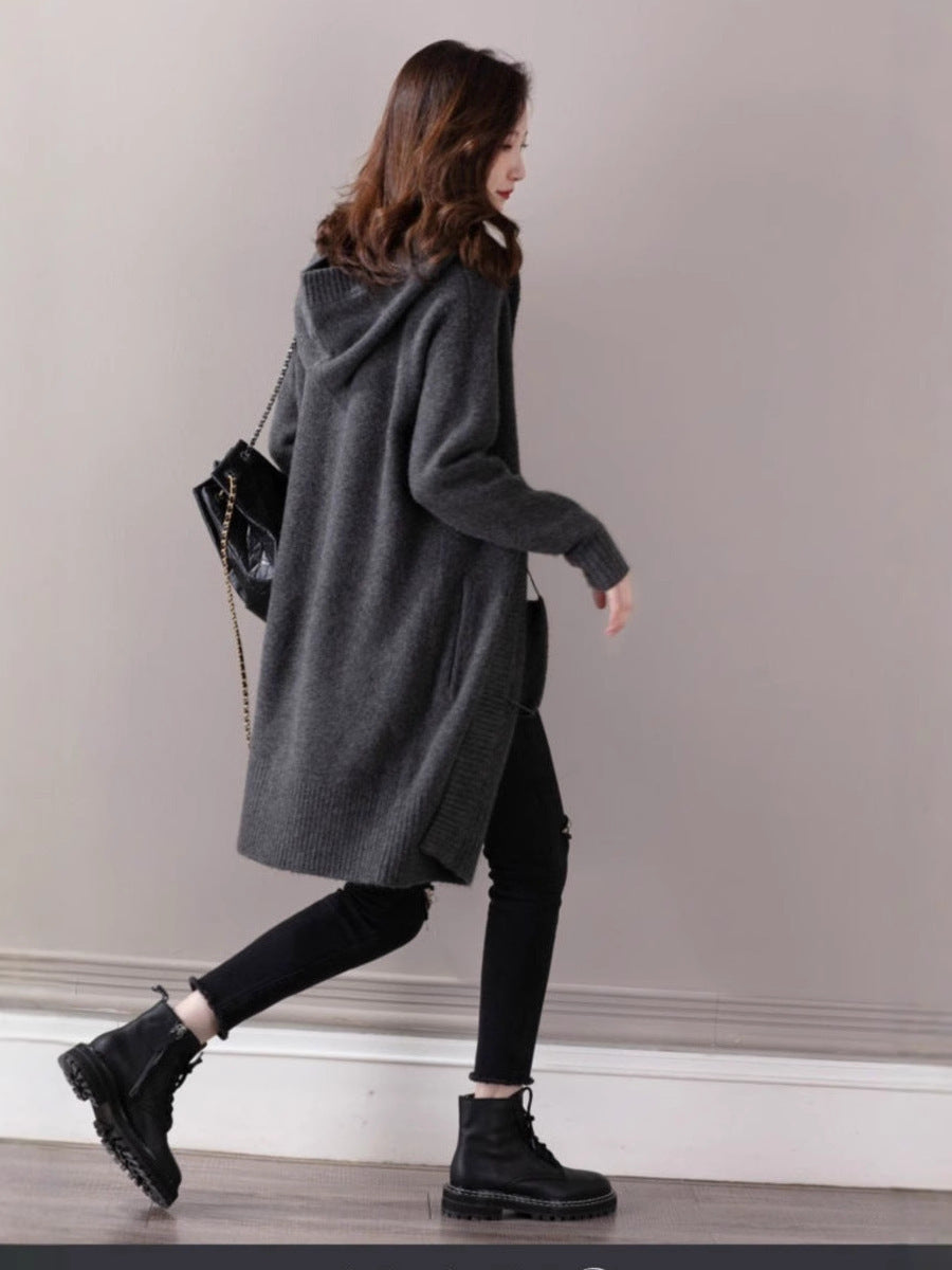 Damen Oversize Kapuzencardigan im Kaschmir‑Look mit offenem Fall und breiter Rippe Shop Nory