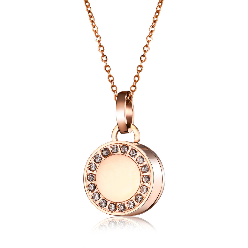 Damen Halskette mit runder Medaillon-Anhänger und funkelnden Kristallen Shop Nory