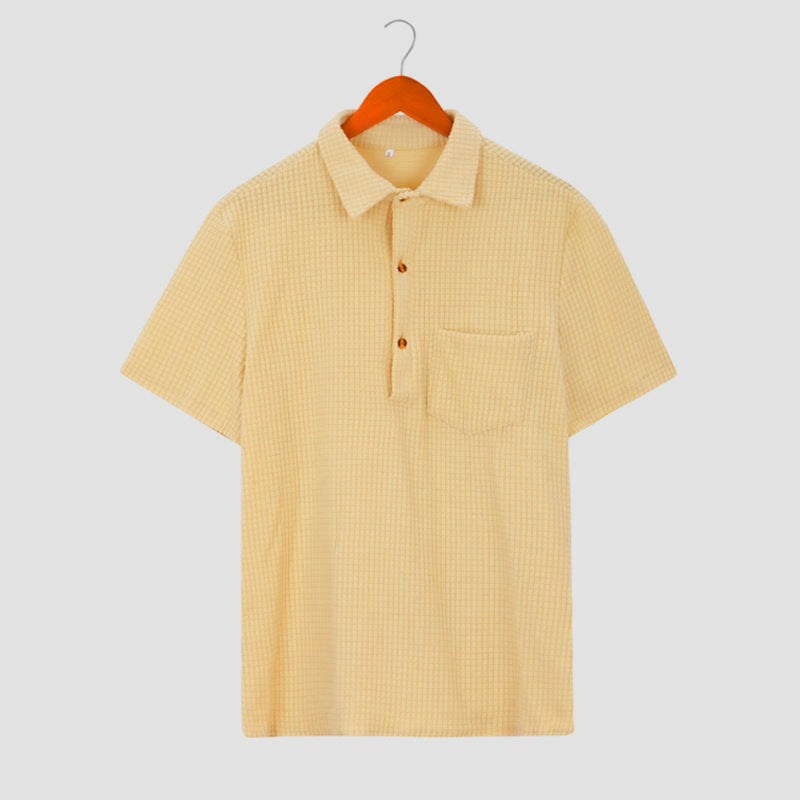 Herren nan Waffelstrick-Polo mit Hemdkragen, kurzer Knopfleiste und Brusttasche
