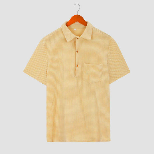 Herren nan Waffelstrick-Polo mit Hemdkragen, kurzer Knopfleiste und Brusttasche