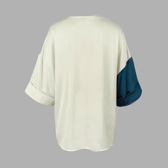 Damen Bluse mit V-Ausschnitt und seitlicher Raffungs-Kordel Shop Nory