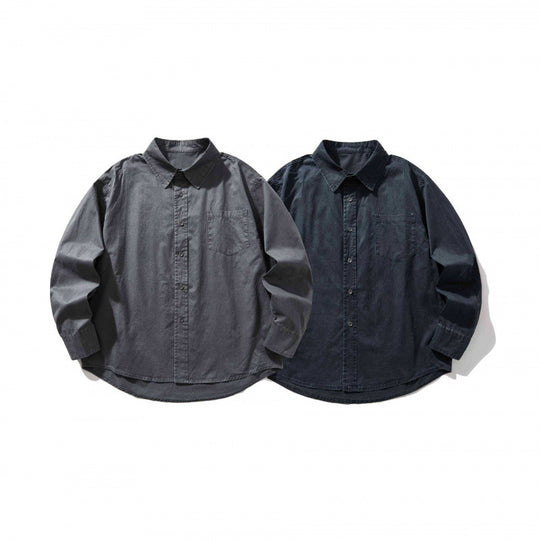 Unisex Oversize-Denim-Hemdjacke mit kastiger Silhouette, Brusttasche und gerundetem Saum Shop Nory
