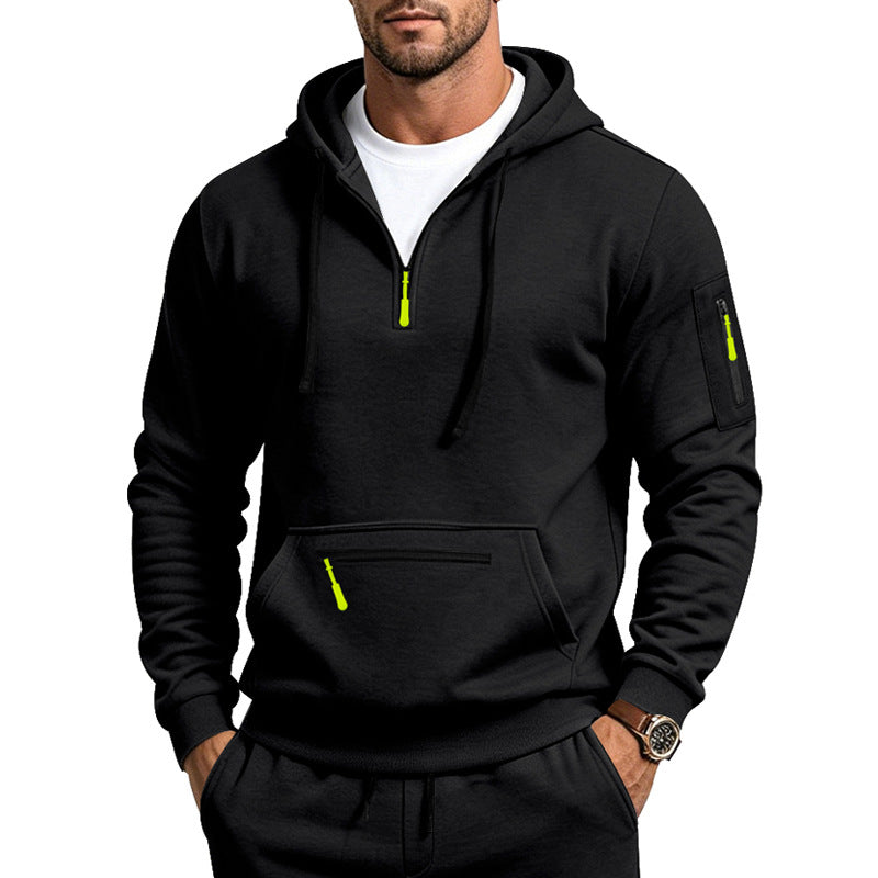 Herren Kapuzensweatshirt mit halbem Reißverschluss und Utility-Ärmeltasche Shop Nory