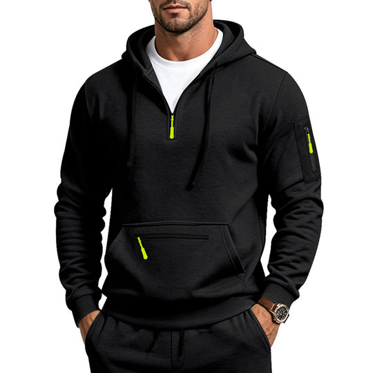 Herren Kapuzensweatshirt mit halbem Reißverschluss und Utility-Ärmeltasche Shop Nory