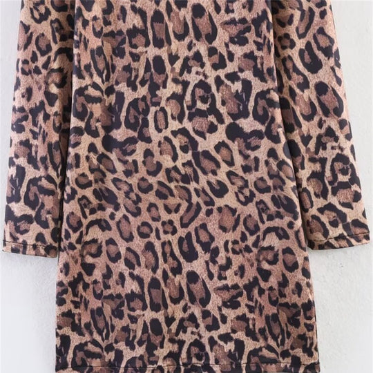 Damen Leoprint-Minikleid mit Rundhalsausschnitt, langen Ärmeln und A-Linien‑Silhouette Shop Nory