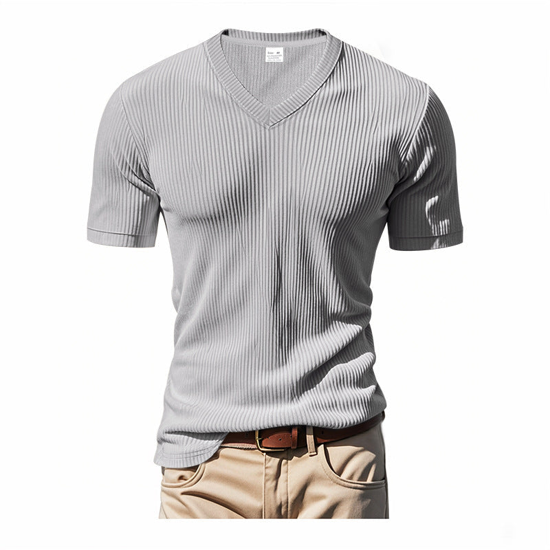 Herren modernes V-Ausschnitt T-Shirt mit strukturierter Oberfläche