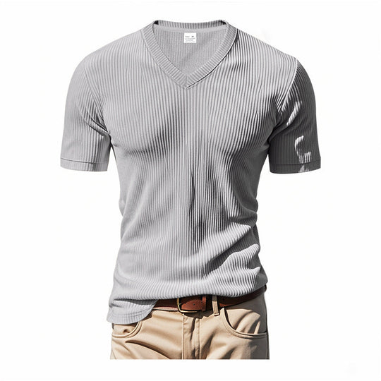 Herren modernes V-Ausschnitt T-Shirt mit strukturierter Oberfläche