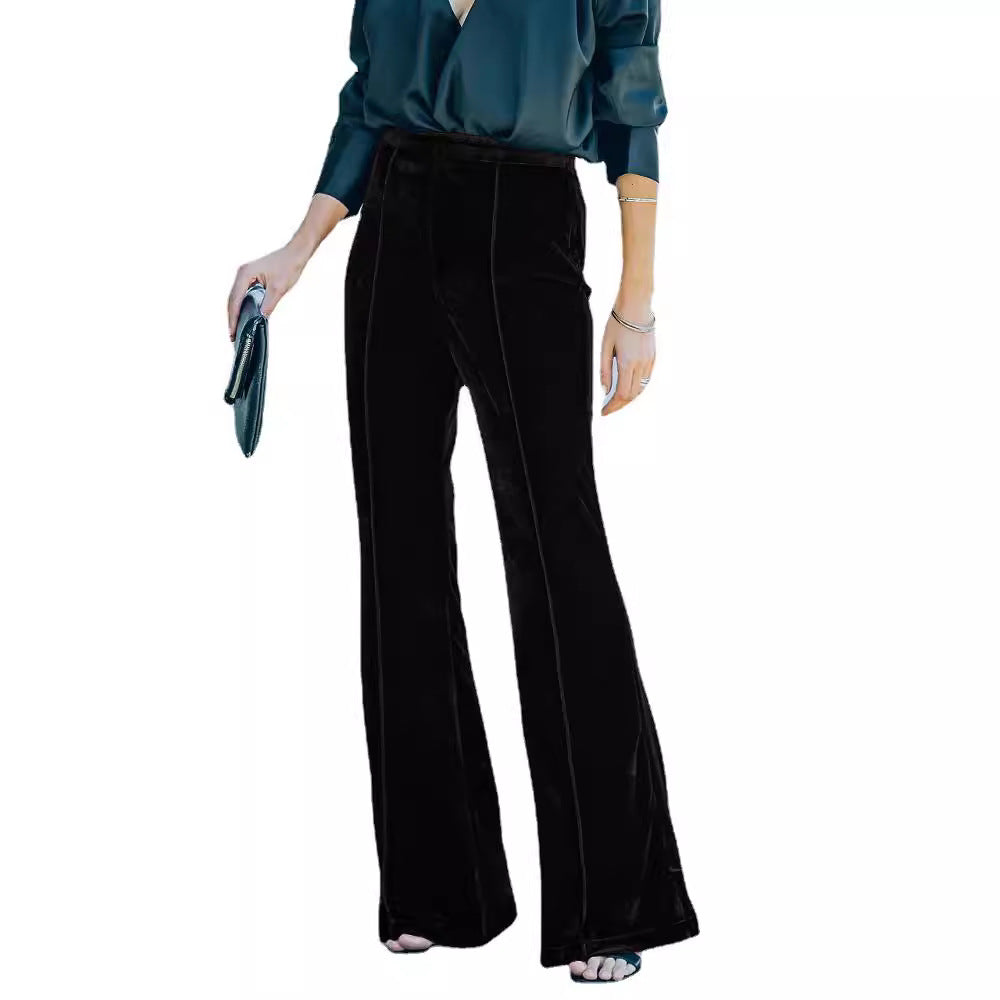 Damen High-Waist Samt Flared Weite Bein Hose Shop Nory