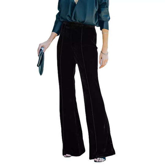 Damen High-Waist Samt Flared Weite Bein Hose Shop Nory
