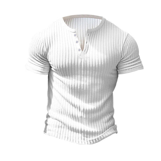 Herren nan eng anliegendes Kurzarm-Henleyshirt mit Rippenstruktur und kurzer Knopfleiste