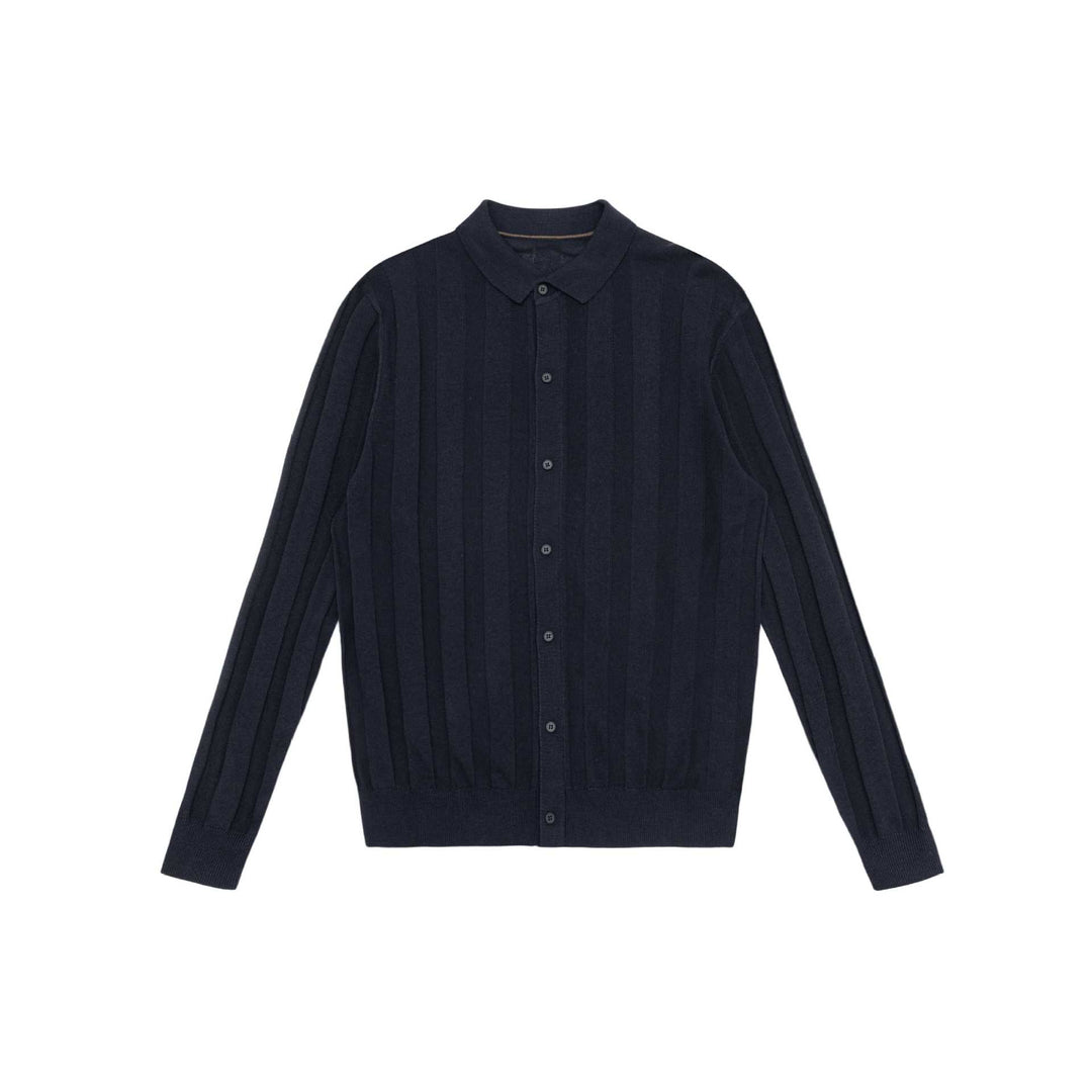 Unisex Feinstrukturierte Strick-Hemdjacke mit Polokragen und senkrechter Rippenstruktur Shop Nory