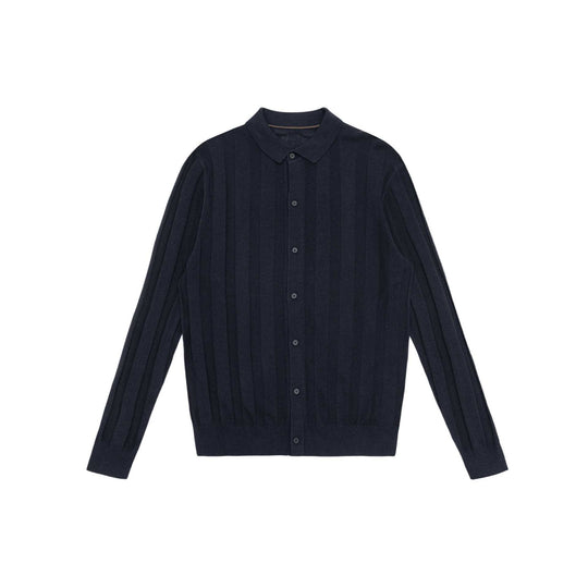 Unisex Feinstrukturierte Strick-Hemdjacke mit Polokragen und senkrechter Rippenstruktur Shop Nory