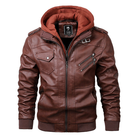 Herren Modische Kunstlederjacke mit Kapuze Shop Nory