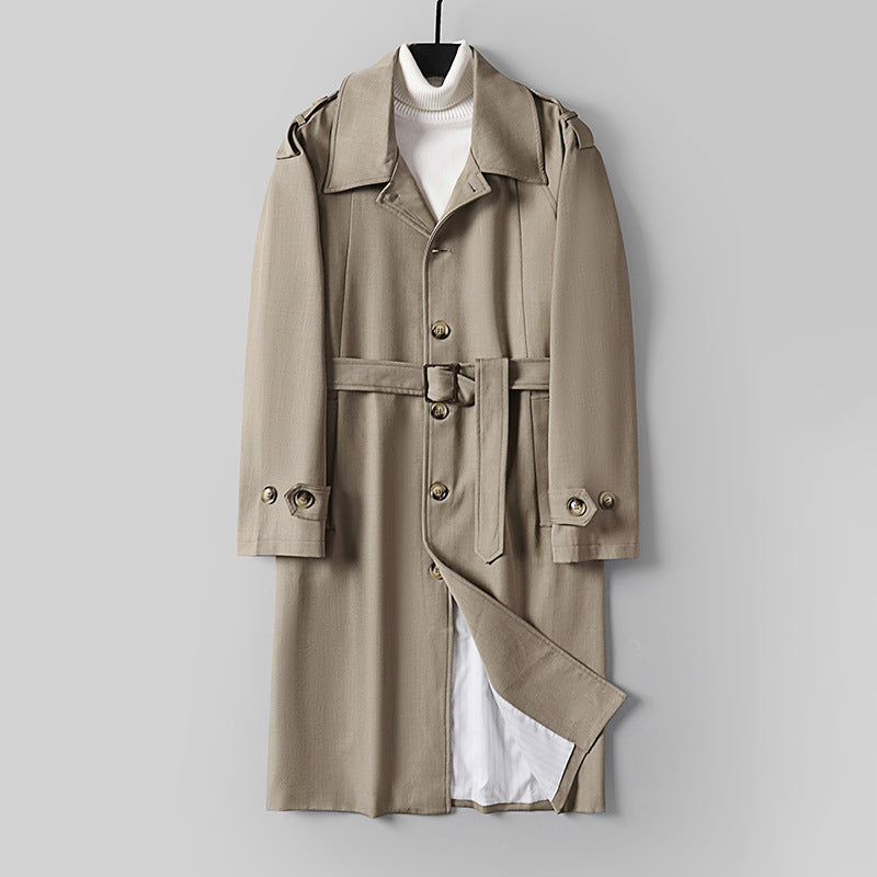 Herren Schlichter Twill-Trenchcoat mit verstellbarem Taillengürtel und Schulterpatten Shop Nory