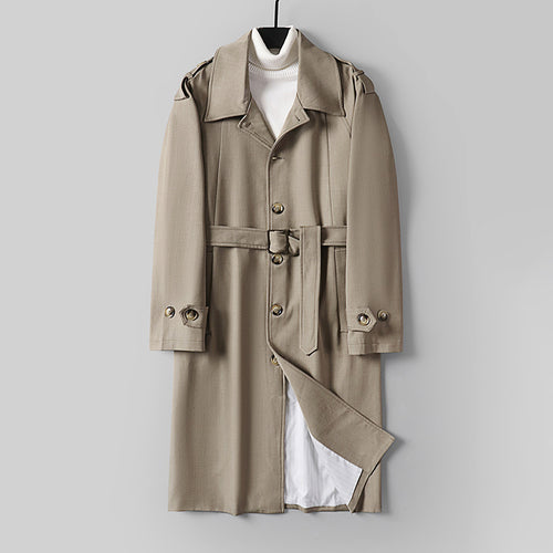 Herren Schlichter Twill-Trenchcoat mit verstellbarem Taillengürtel und Schulterpatten Shop Nory