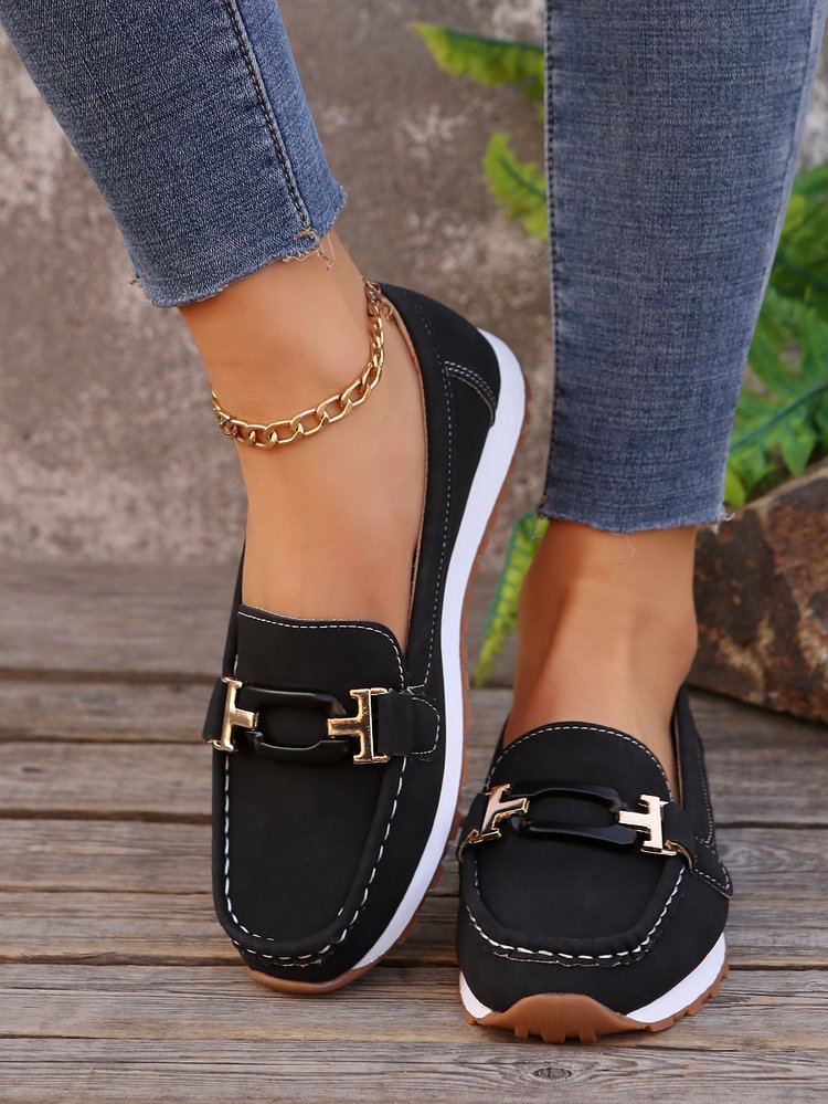 Damen Mokassin-Slipper mit Ziermetall-Bit und dämpfender Profilsohle Shop Nory