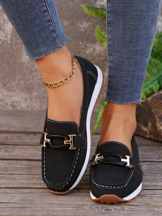 Damen Mokassin-Slipper mit Ziermetall-Bit und dämpfender Profilsohle Shop Nory