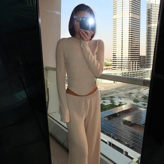 Damen nan legerer Palazzo-Loungehose mit Umschlagbund und weichem Baumwollstretch Shop Nory