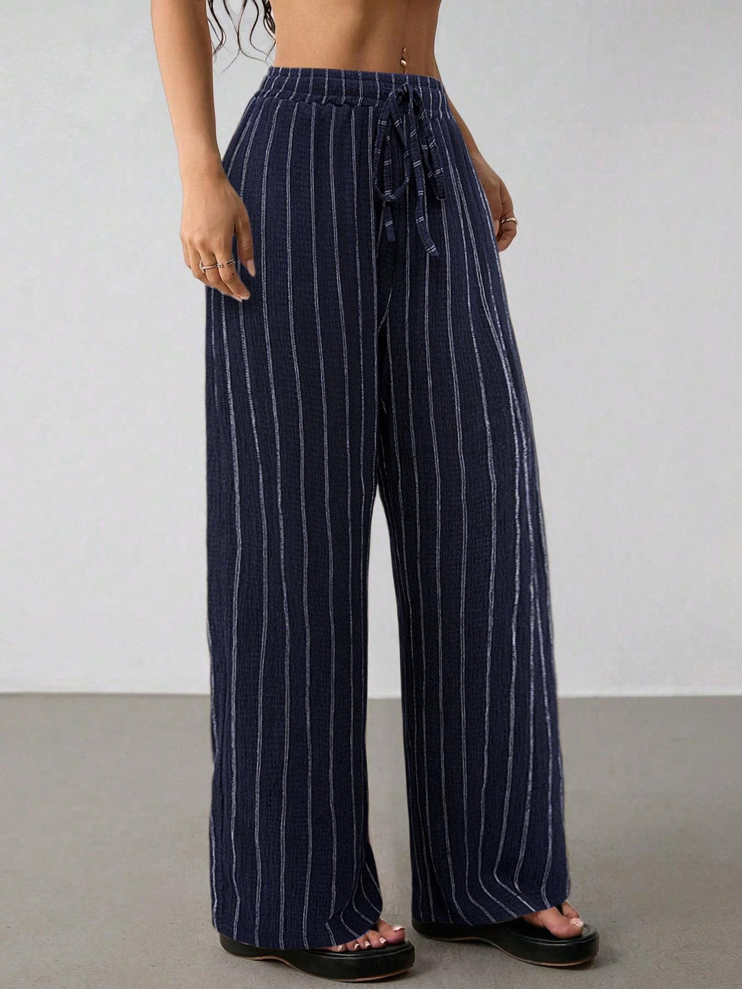 Damen Weite Strickhose mit hohem Bund und Kordelzug Shop Nory