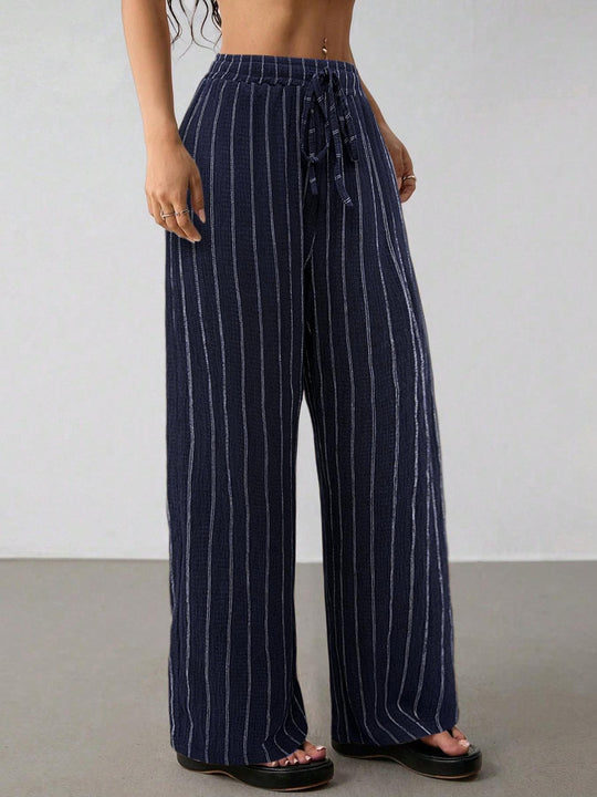 Damen Weite Strickhose mit hohem Bund und Kordelzug Shop Nory