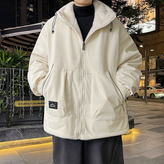 Herren Oversize Kapuzenjacke mit Teddyfutter, Zwei-Wege-Reißverschluss und Utility-Taschen Shop Nory