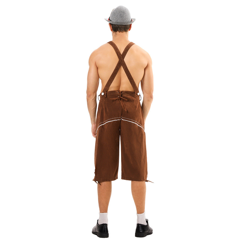 Herren nan knielange Wildlederimitat Lederhose mit detaillierter Stickerei Shop Nory