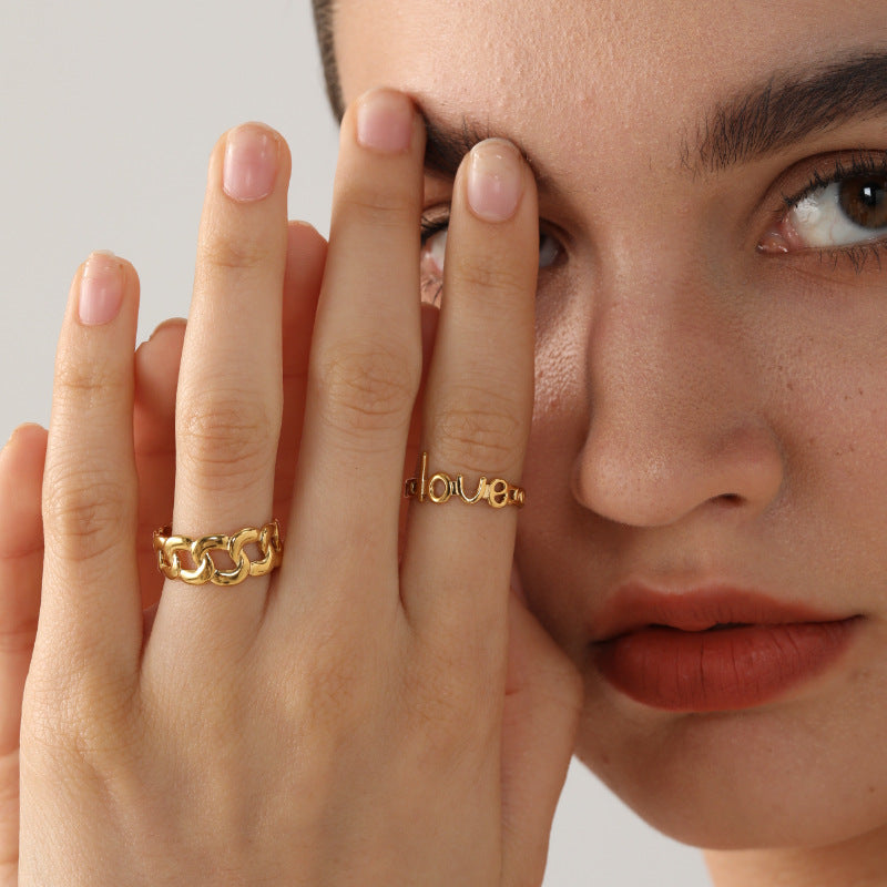 Damen Verstellbarer Armband mit emotionalem „Liebe“ Schriftzug aus hochwertigem Edelstahl mit goldfarbener Beschichtung Shop Nory
