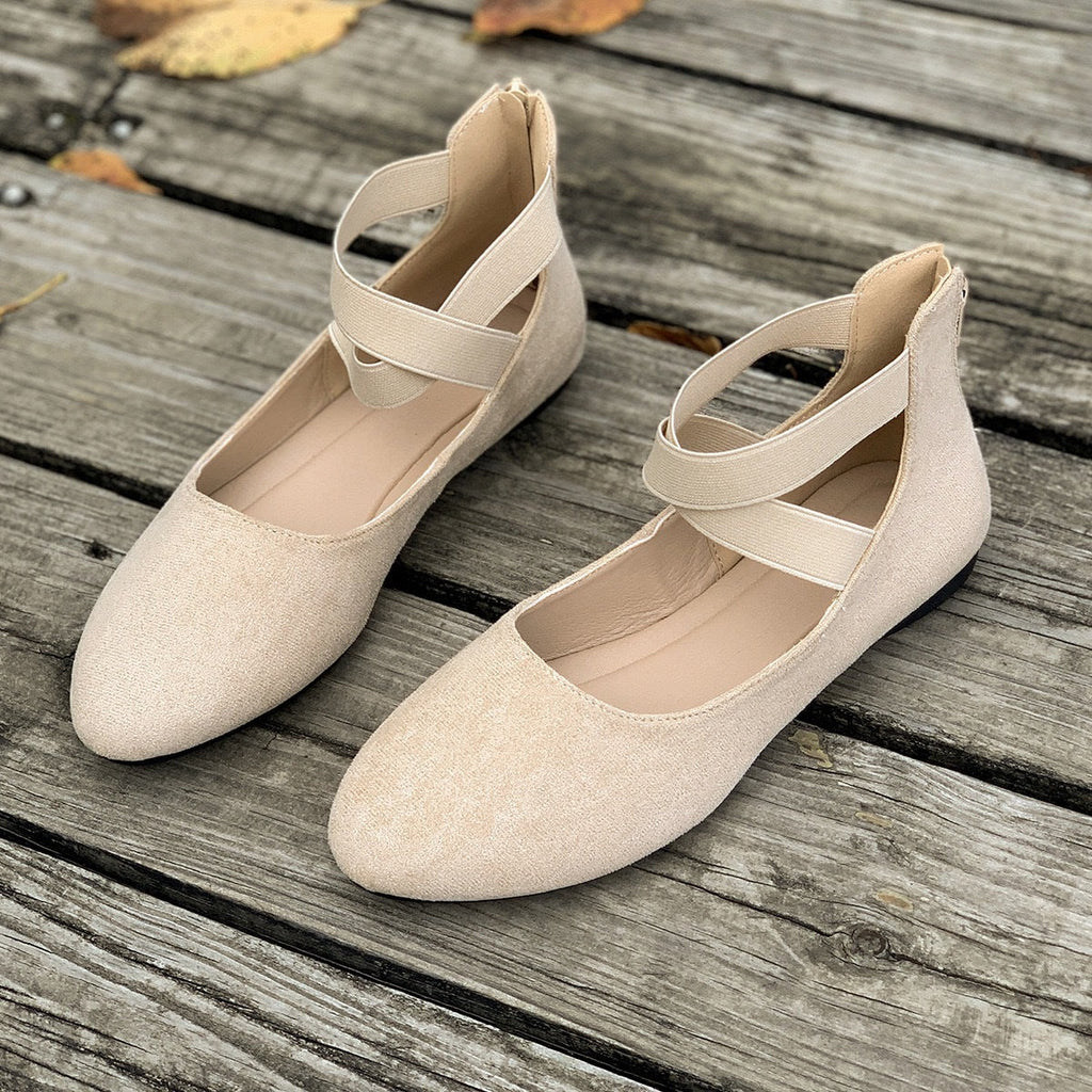 Damen Ballerina mit elastischen Riemen und komfortablem Fußbett Shopnory