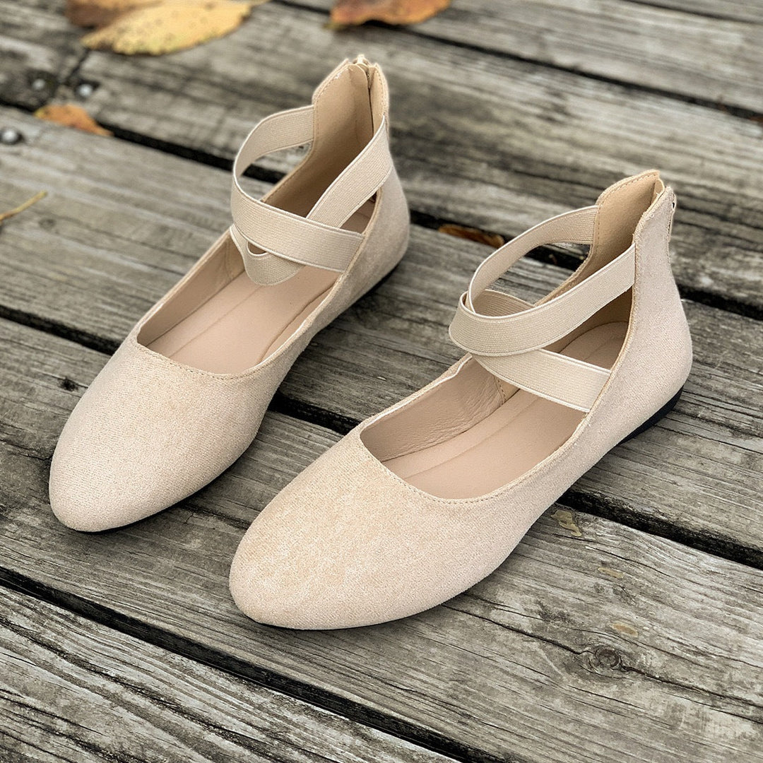 Damen Ballerina mit elastischen Riemen und komfortablem Fußbett Shopnory