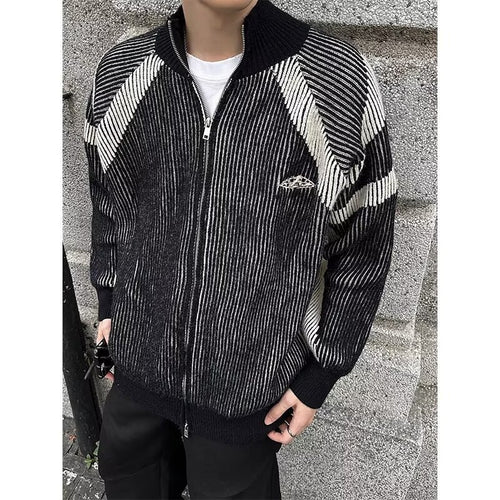 Herren lockere Bomberjacke mit senkrechtem Nadelstreifenmuster und durchgehendem Reißverschluss Shop Nory