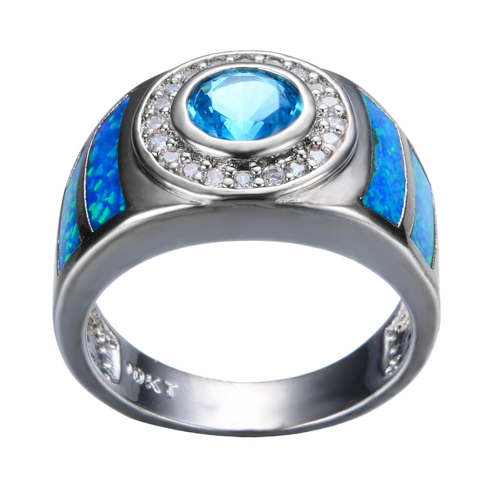 Damen Ring mit funkelndem blauen Opal und Zirkonia-Verzierung Shop Nory